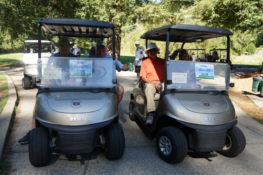 golf carts in the parking lot