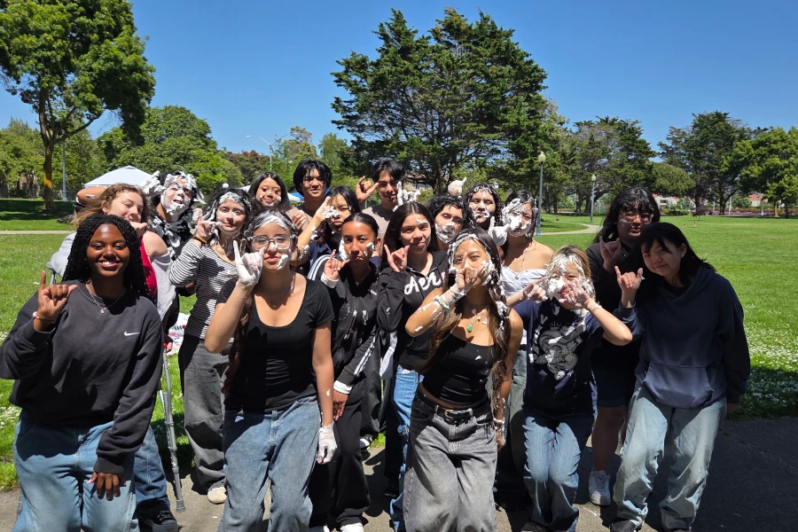 Group of young adults outside in a park