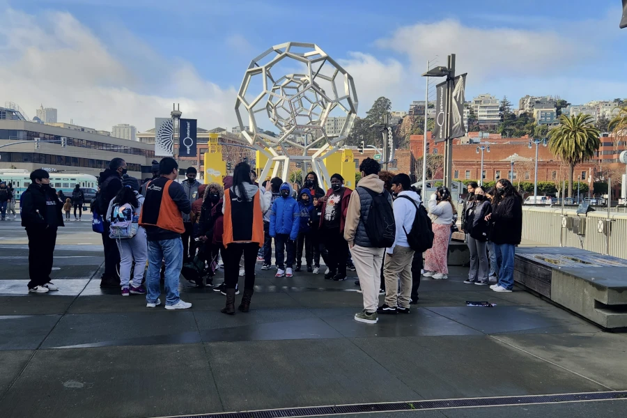 Group of kids outside the academy of arts