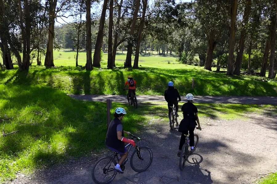 kids biking outdoors